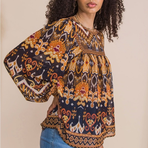 Flying Tomatoe Blouse Aztec Print Boho Blouse size small - Picture 3 of 5